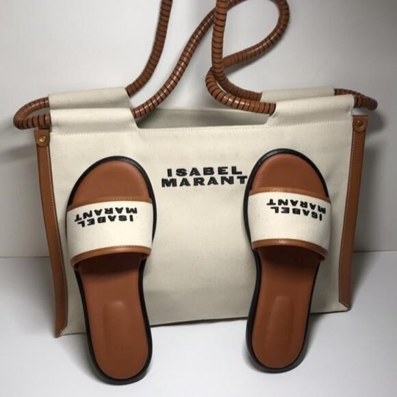 New Authentic Isabel Marant Beige and Black Slides - Picture 5 of 11